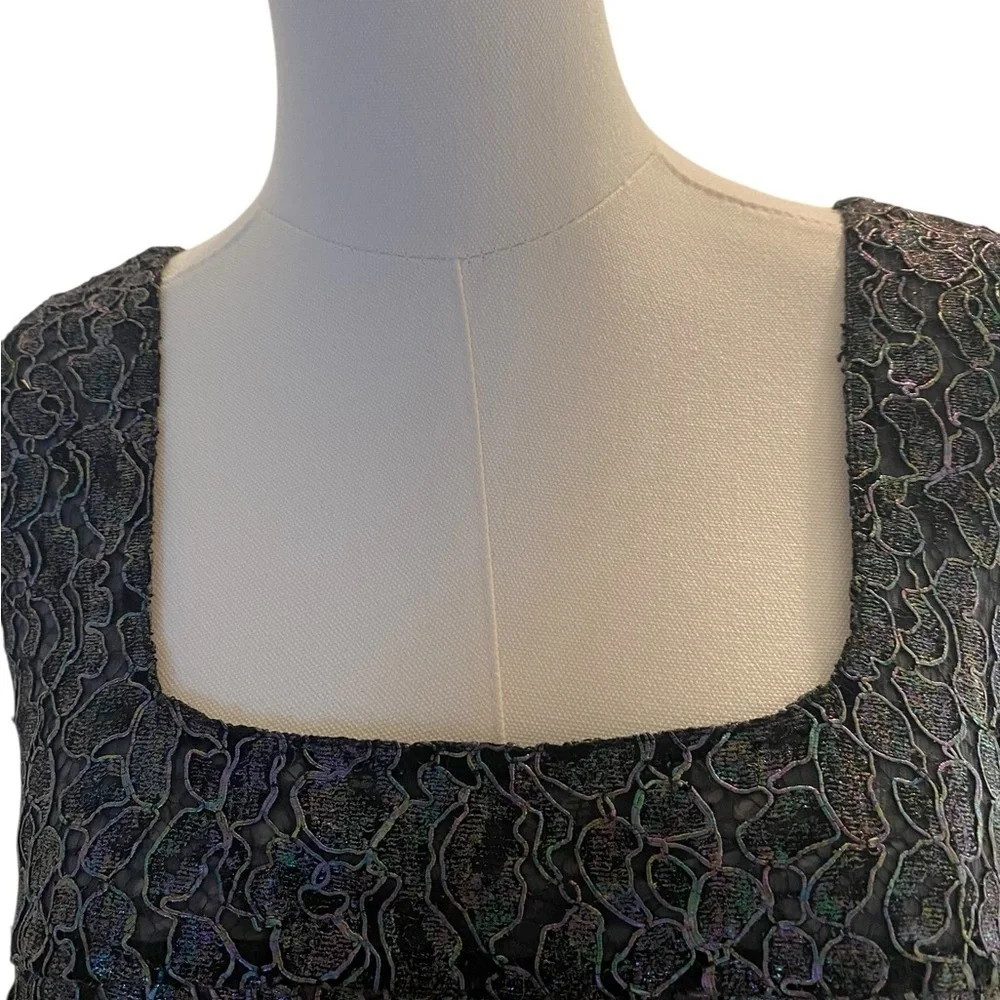 CHANEL Black Iridescent Lace Tank Top
